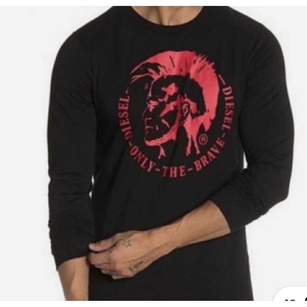 VINTAGE Diesel Men Black TShirt Sz L Only The Brave Mohawk Mohican #A1